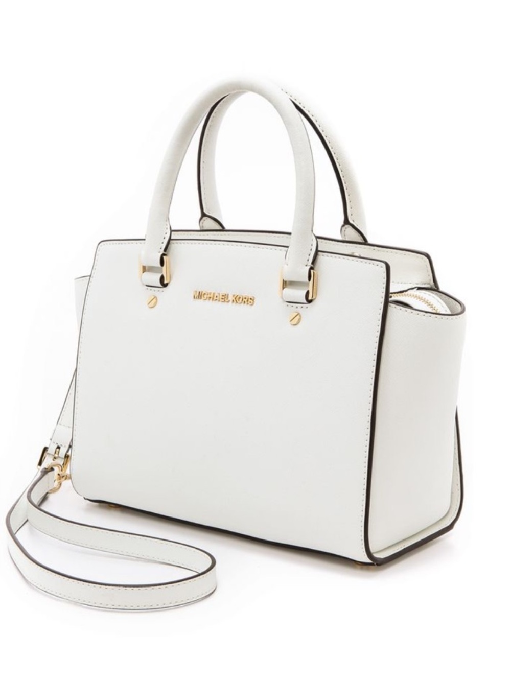 Michael Kors Selma textured White Saffiano Satchel with Gold Hardware
